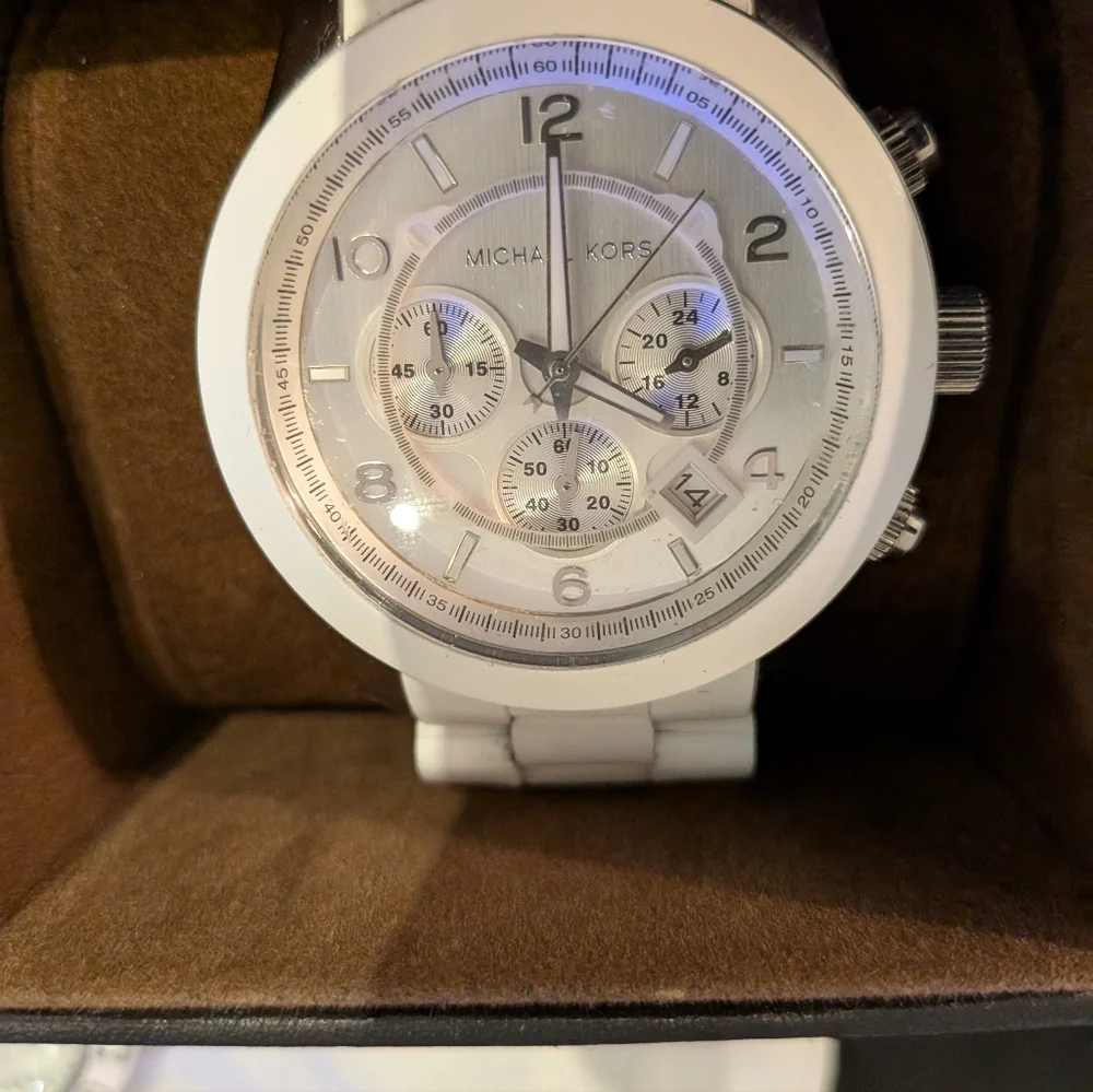 Michael Kors Chronograph White Silicone-Wrapped Stainless Steel Watch 45mm